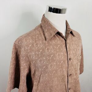 Kona Kai Trading Co XL Hawaiian Aloha Silk Blend Shirt Beige Floral Jacquard